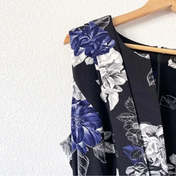 City Chic Epic Floral Black Blue Belted Fit & Flare Belted Dress - Picture 5 of 11